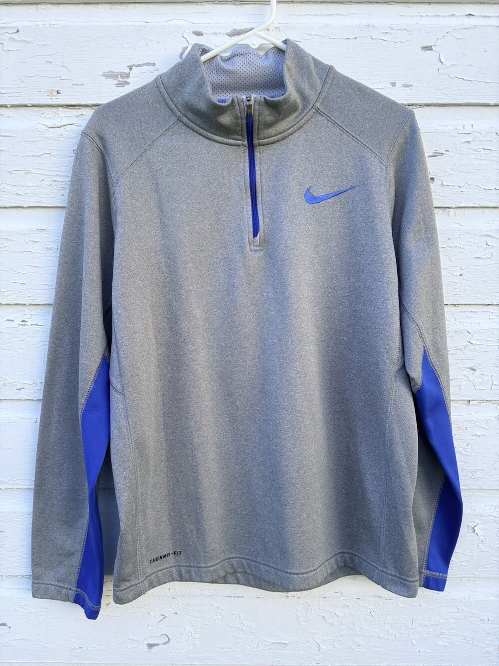 Nike Therma-Fit Men's Track Jacket Gray Blue Quarter-Zip Size S Lightweight